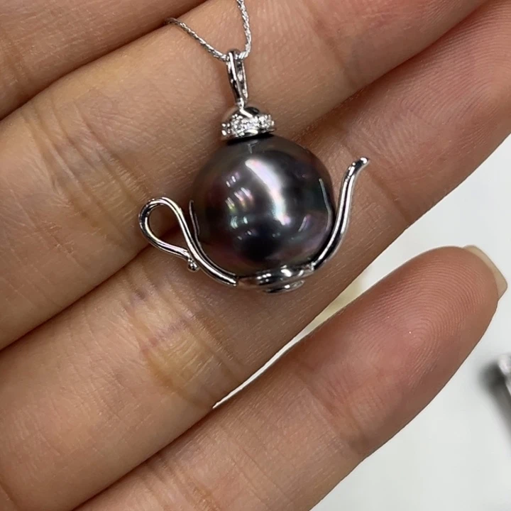 银S925镶嵌吊坠(不含链)海水珍珠12-13