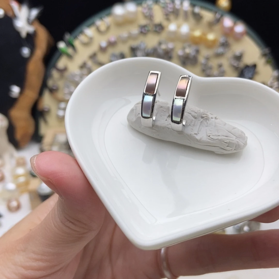 钛钢淡水珍珠画框切珠耳钉