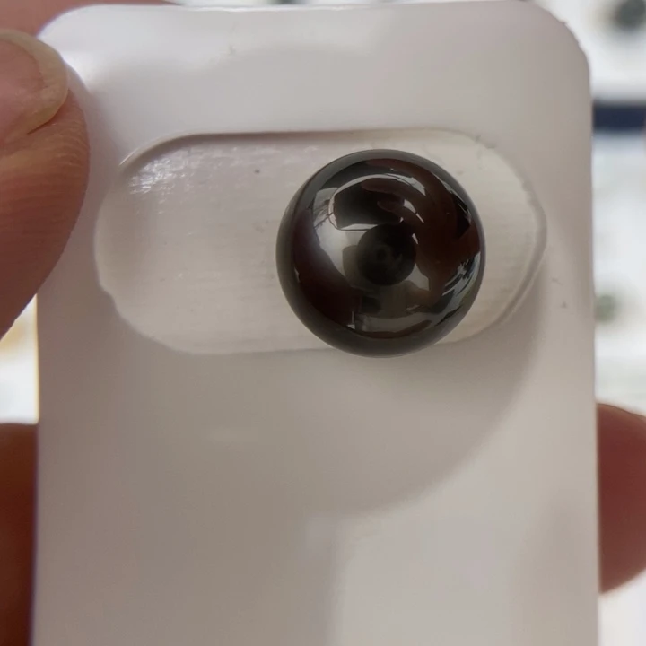 海水珍珠未镶嵌裸珠12.6mm正圆大溪地钢琴黑镜面光