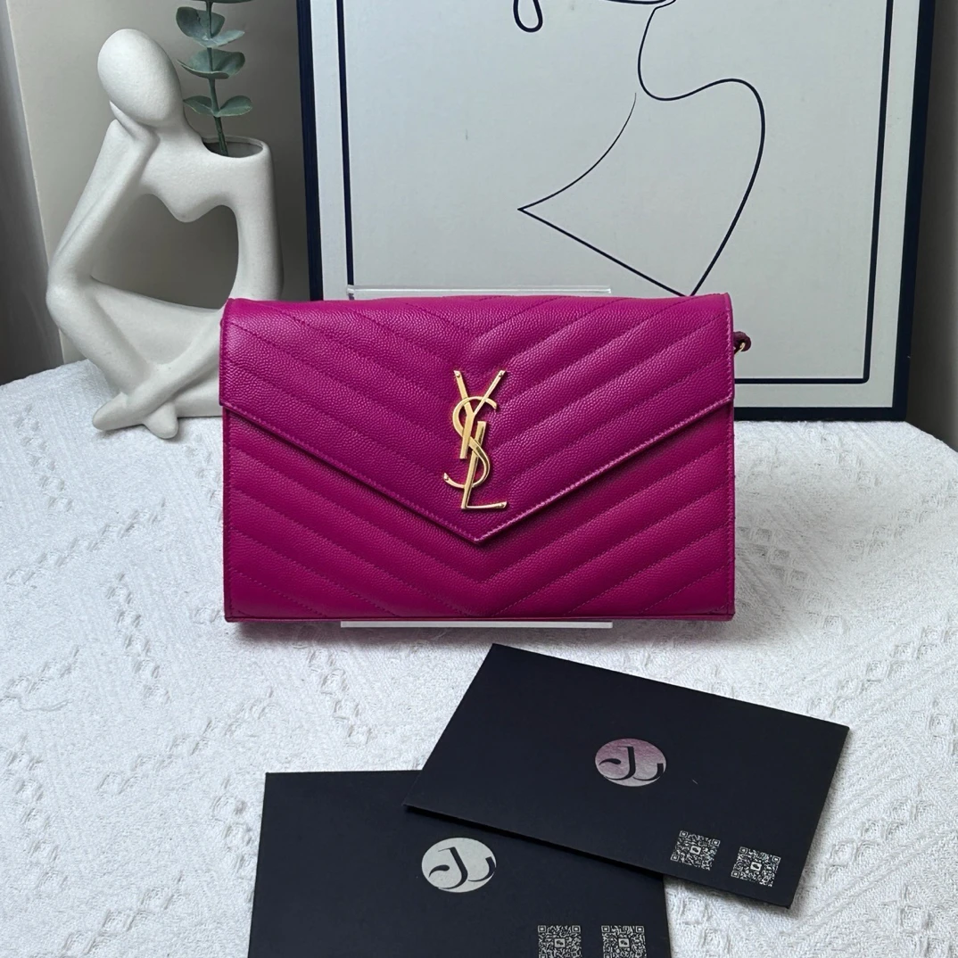 95新 YSL/圣罗兰 鱼子酱信封 粉色 扣裂/JW8208