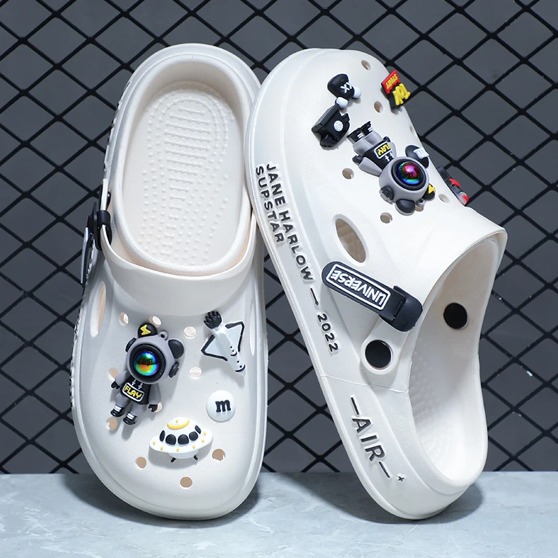 2025夏季百搭洞洞鞋男式外出穿拖鞋平底老爹沙滩包头鞋轻便凉鞋男