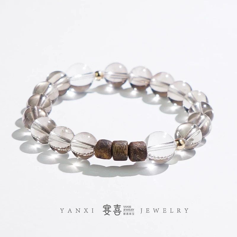 【常安宁】18K黄天然水晶浅色茶晶✖天然白水晶手链 多样性发其一