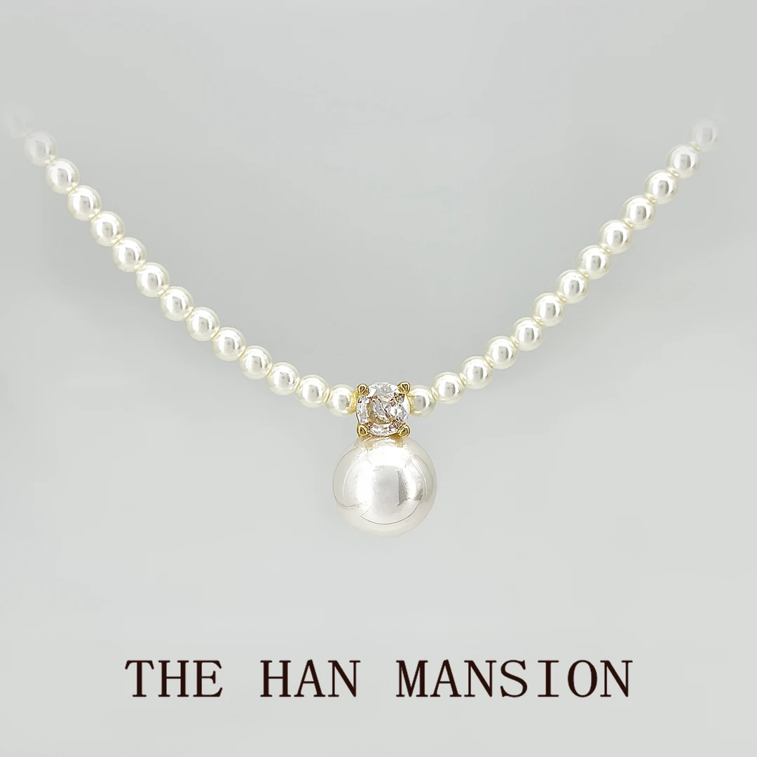 铜合金仿珍珠项链 法式复古施家珠项链小众设计高级感颈链锁骨链