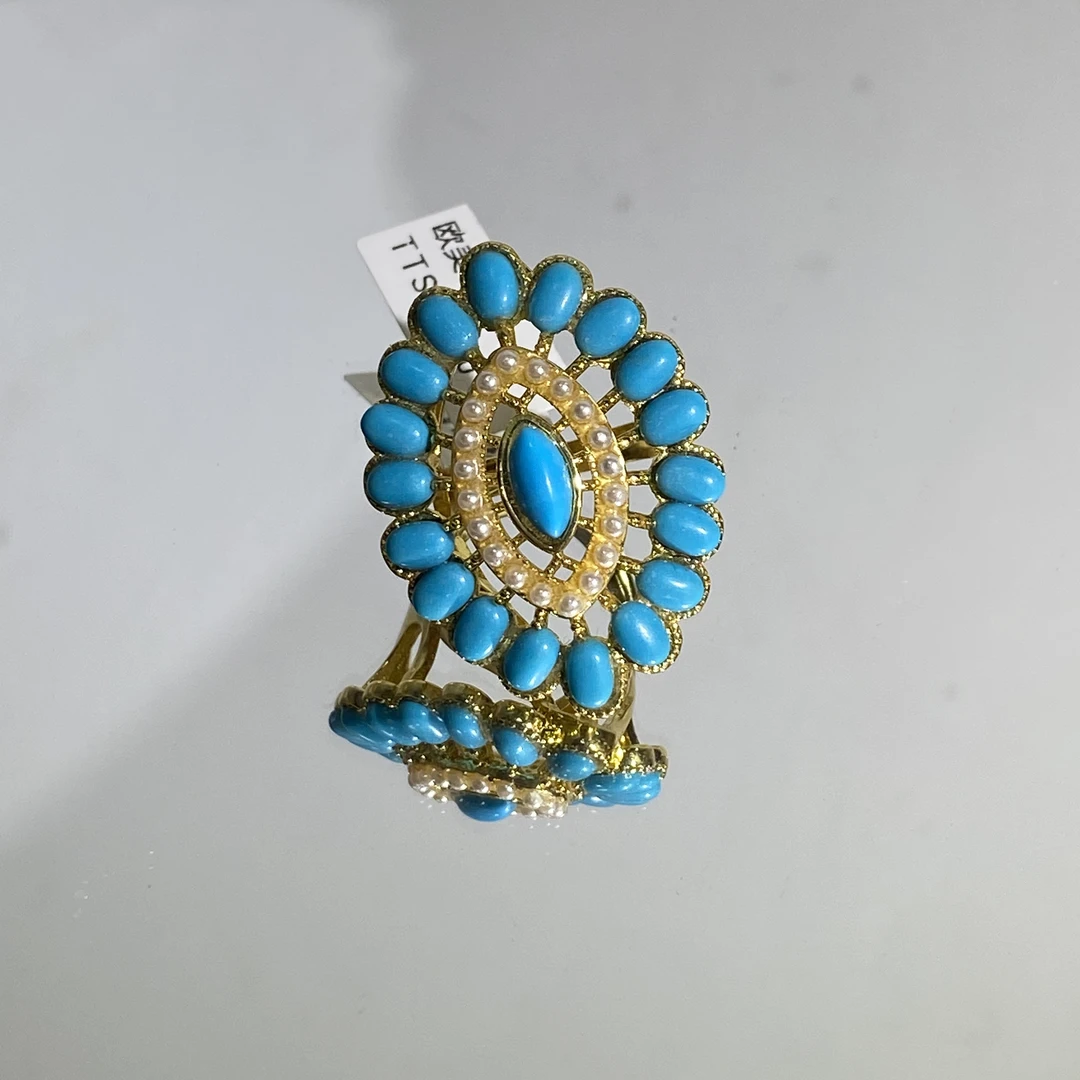 铜合金合成锆石戒指 TTSD 蓝色设计款时尚个性女士戒指 2901