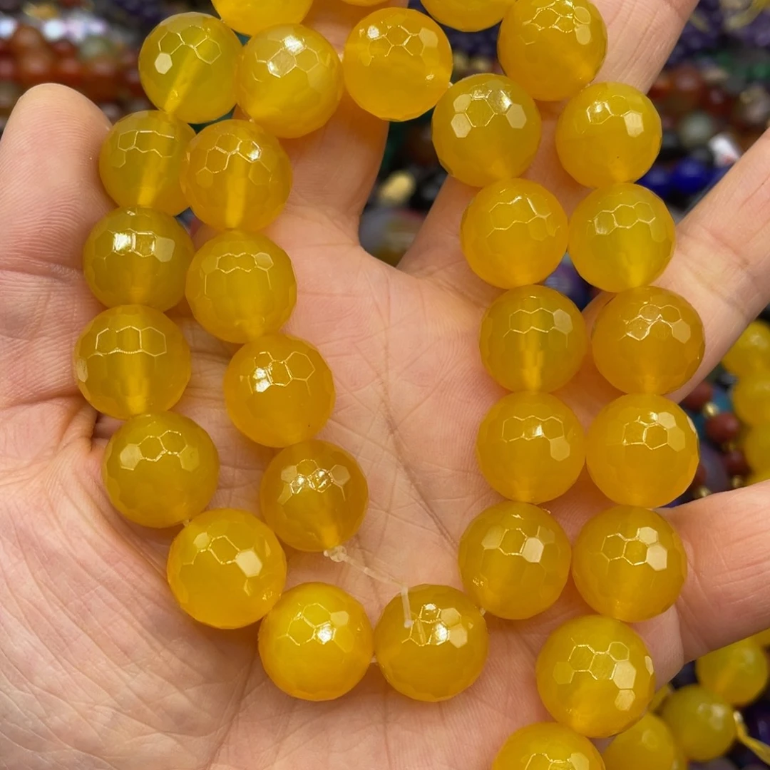 玛瑙/玉髓珠宝半成品未镶嵌黄玛瑙128切约14mm一条