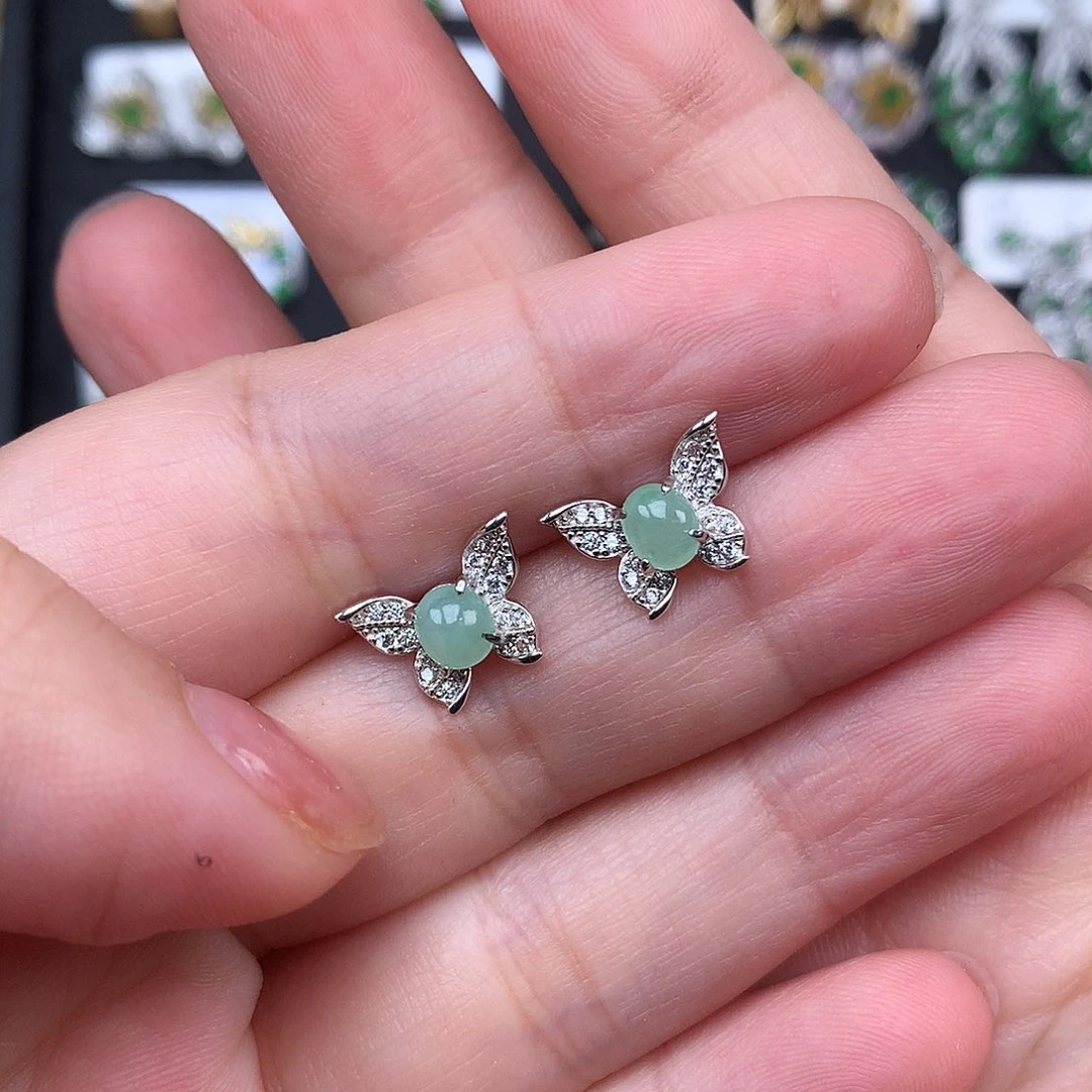 翡翠银S925镶嵌耳饰