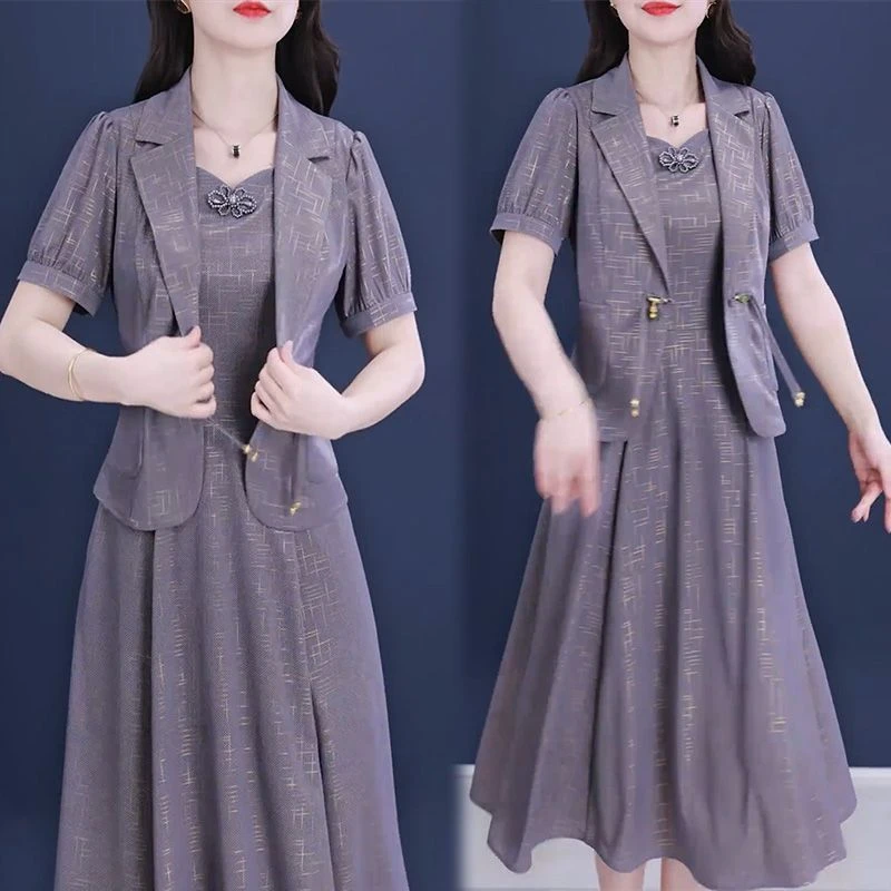 时尚两件套连衣裙女2025夏季新款高贵奢华气质名媛小香风套装女夏