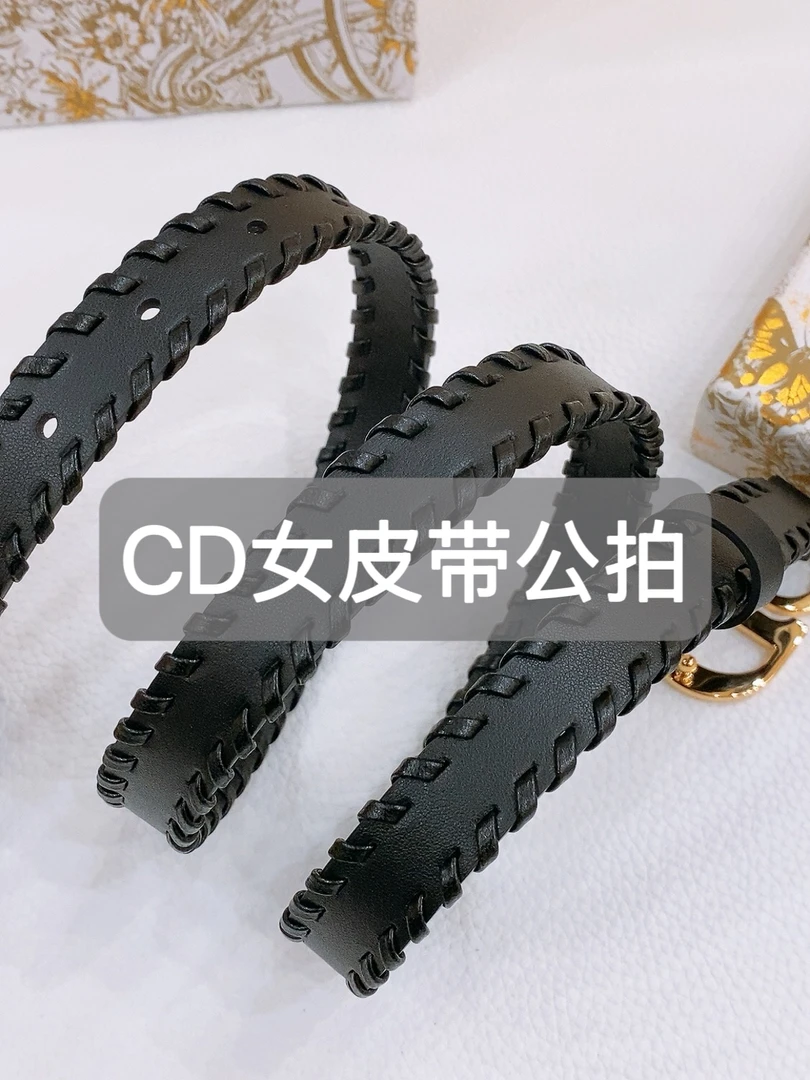 CD女款复古铜扣头层牛皮腰带黑色百搭款