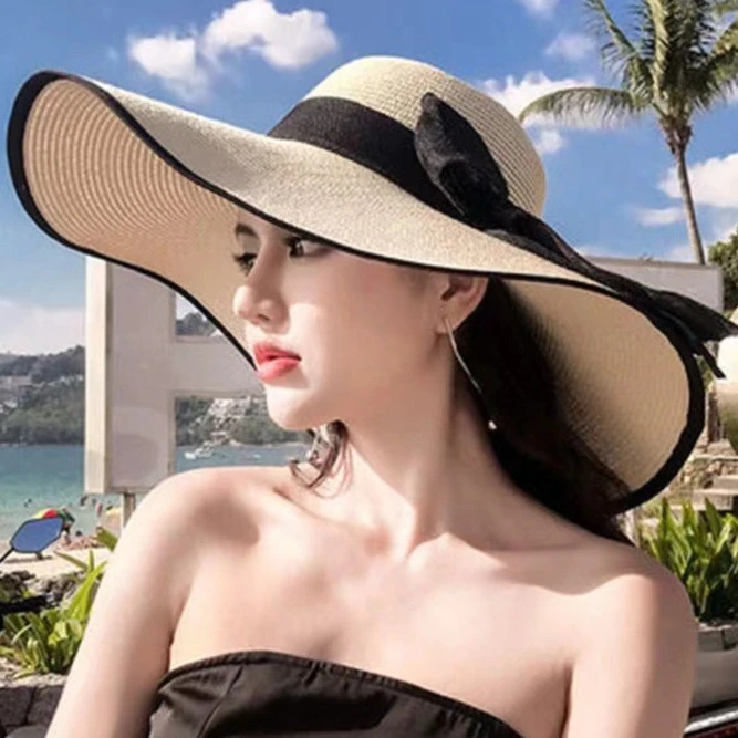 帽子女夏季海边出游大帽檐草帽沙滩度假百搭凉帽时尚百搭防晒帽
