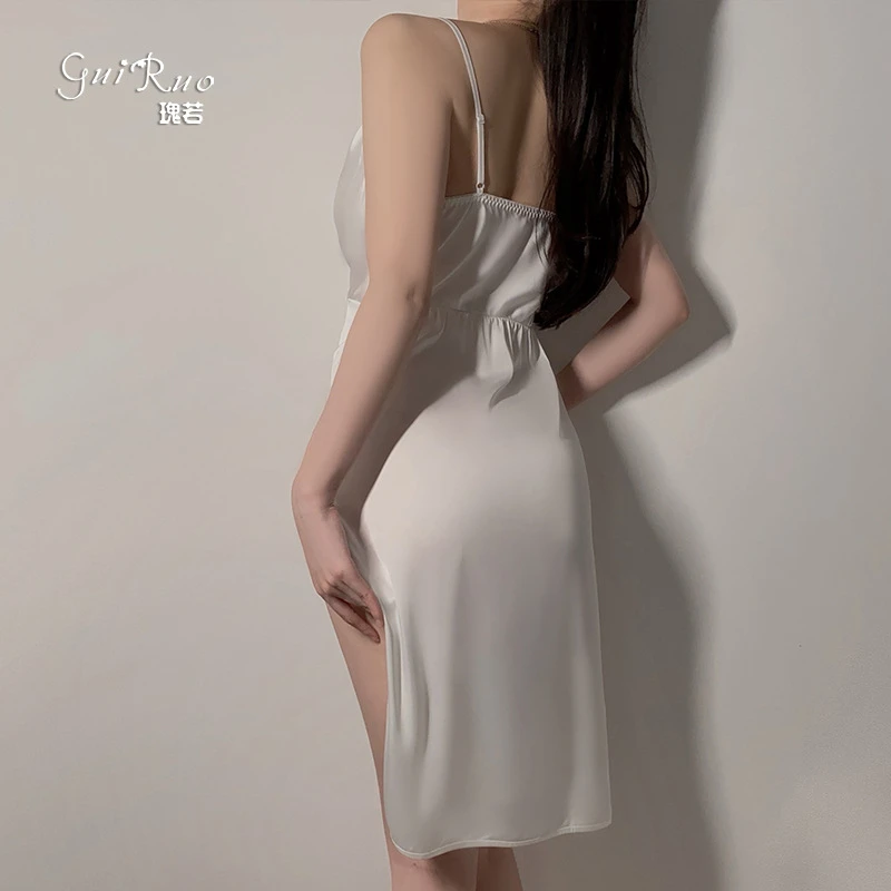 大码轻奢冰丝睡衣火辣诱人性感低胸吊带睡裙女士家居套装内衣超薄