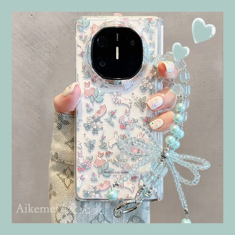 适用华为mateX6折叠屏手机壳MateX5典藏版中轴保护matex3碎花兔子