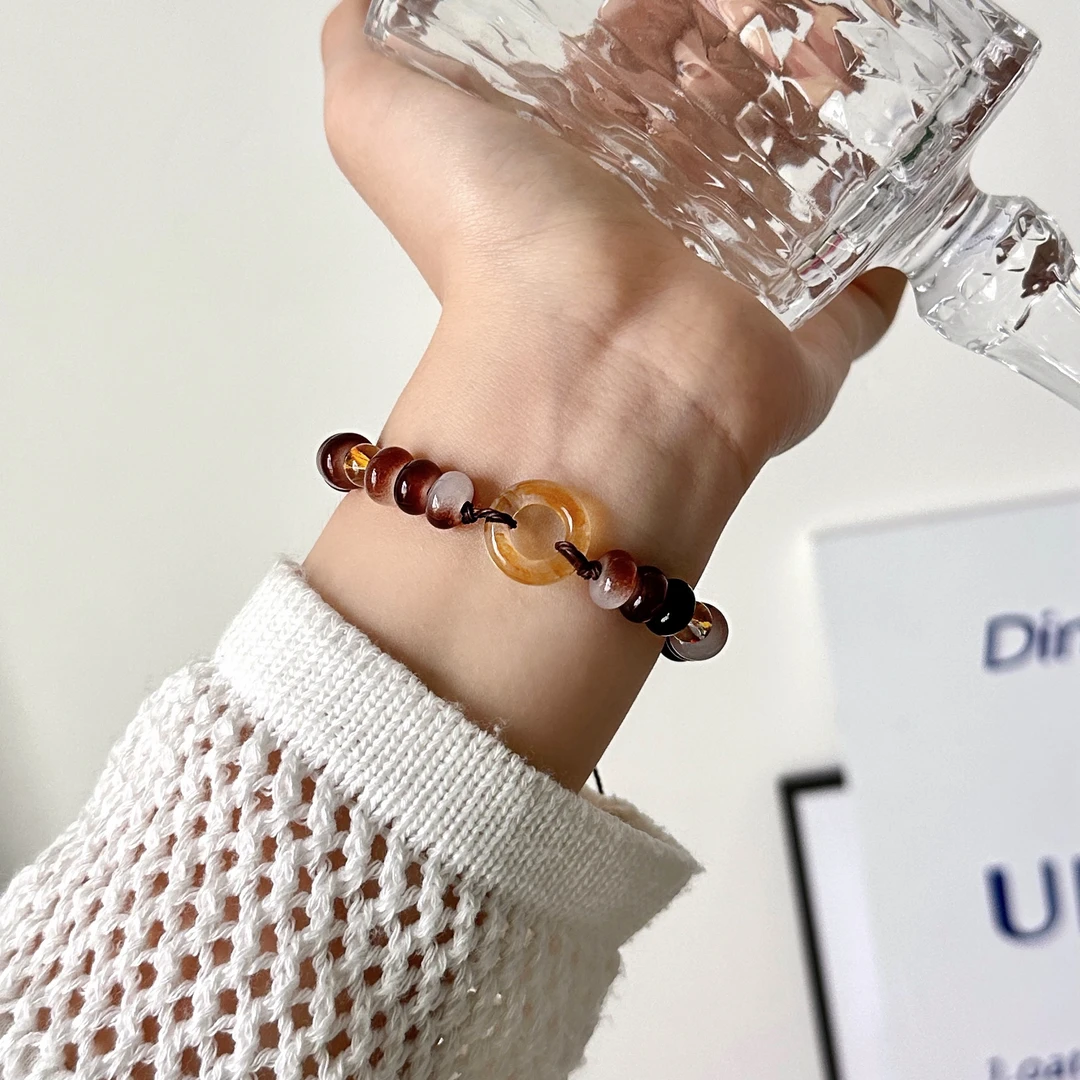 非金属亚克力手链 S0632-1时尚小众百搭个性高级感咖色平安扣手链