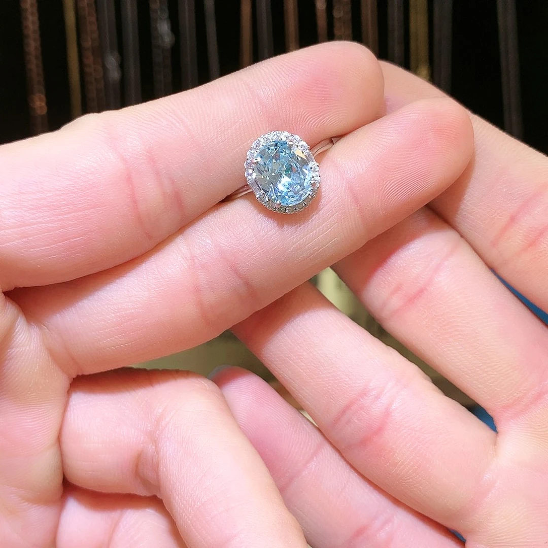 海蓝宝石戒圈银S925镶嵌