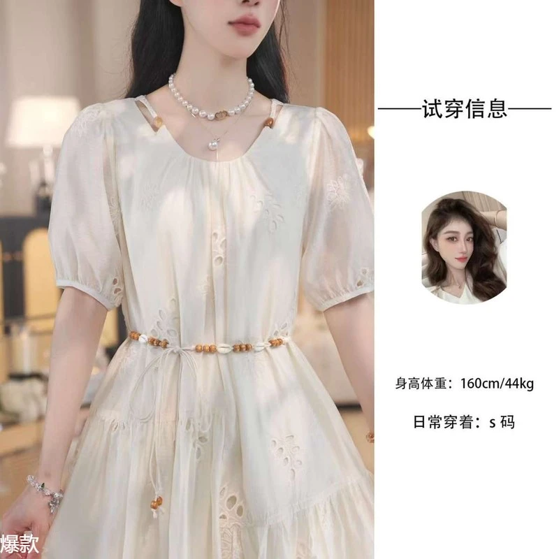 【假一赔三】Nash/奈希【繁花】设计感连衣裙25新款刺绣法式长裙