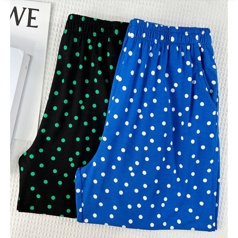 【俏皮波点】弹力莫代尔夏季大码女睡裤透气家居休闲可外穿八分裤