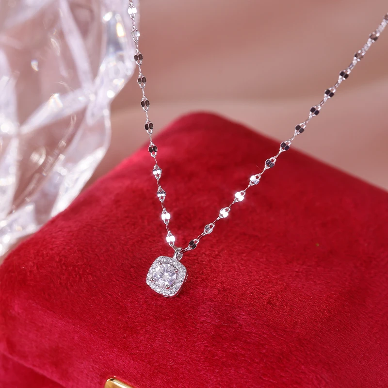 链子足银合成锆石  999纯银锆石项链女时尚百搭简约新款小众设计