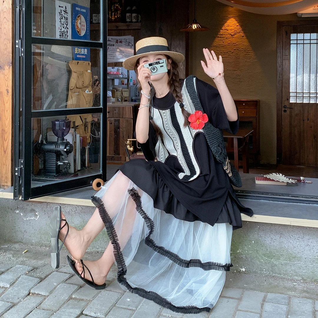 财阀千金女装夏季新款不规则穿搭独特洋气背心T恤半身裙三件套装