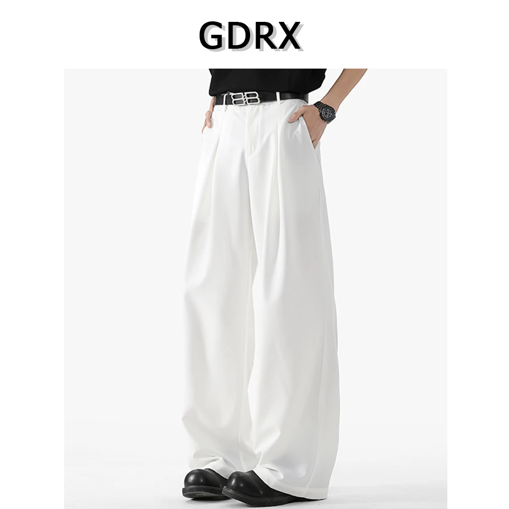 GDRX褶皱冰丝男士休闲裤2025夏季新款大码宽松垂感高街宽松阔腿裤