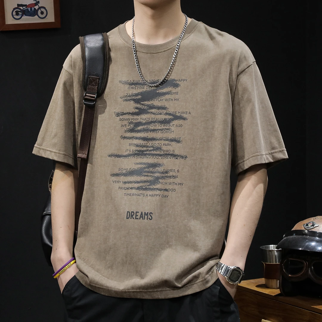 美式潮牌复古短袖t恤男士2025新款半袖大码夏季圆领重磅男装体恤