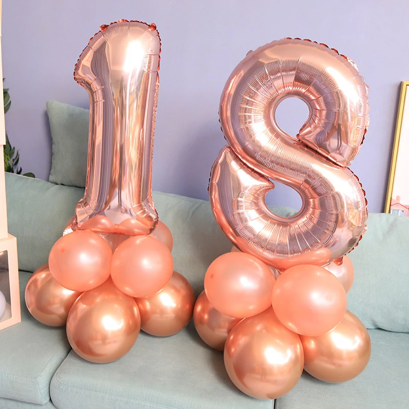 32寸玫瑰金数字铝膜气球宝宝儿童生日派对装饰装扮求婚婚礼婚房气