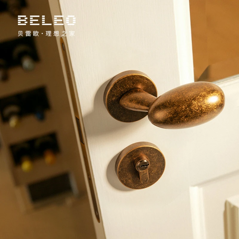 鹅蛋美式复古银卧室门锁通用型简约磁吸静音房门锁室内木门门把手