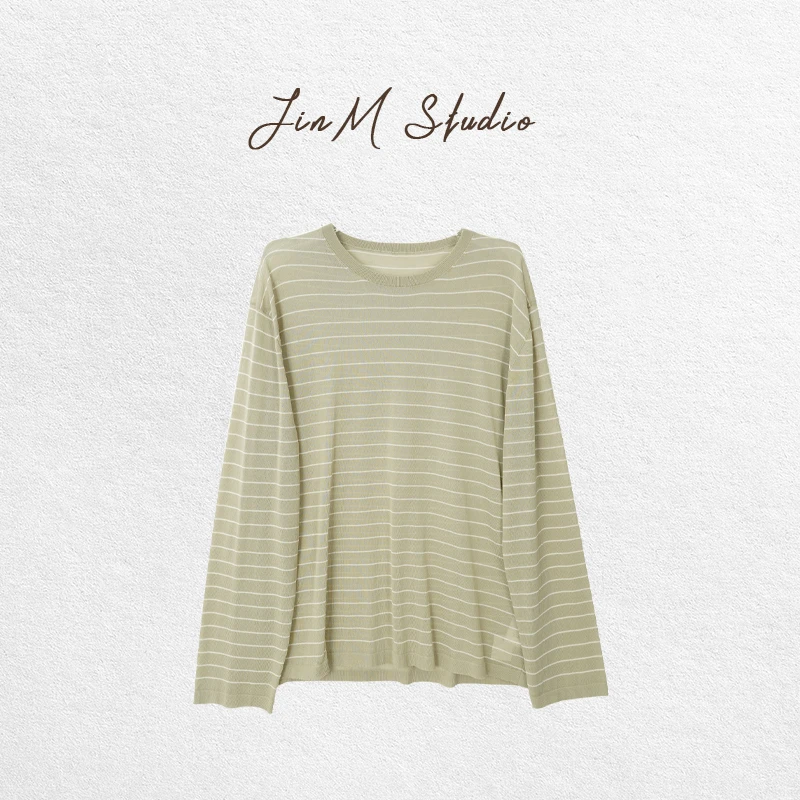 Jinmstudio丨【慵懒至上长袖】条纹轻薄三醋酸棉混纺T恤602501A3208