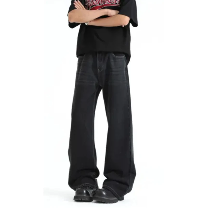 水洗黑灰色2021M牛仔裤男款cleanfit弯刀裤子美式直筒宽松微喇裤