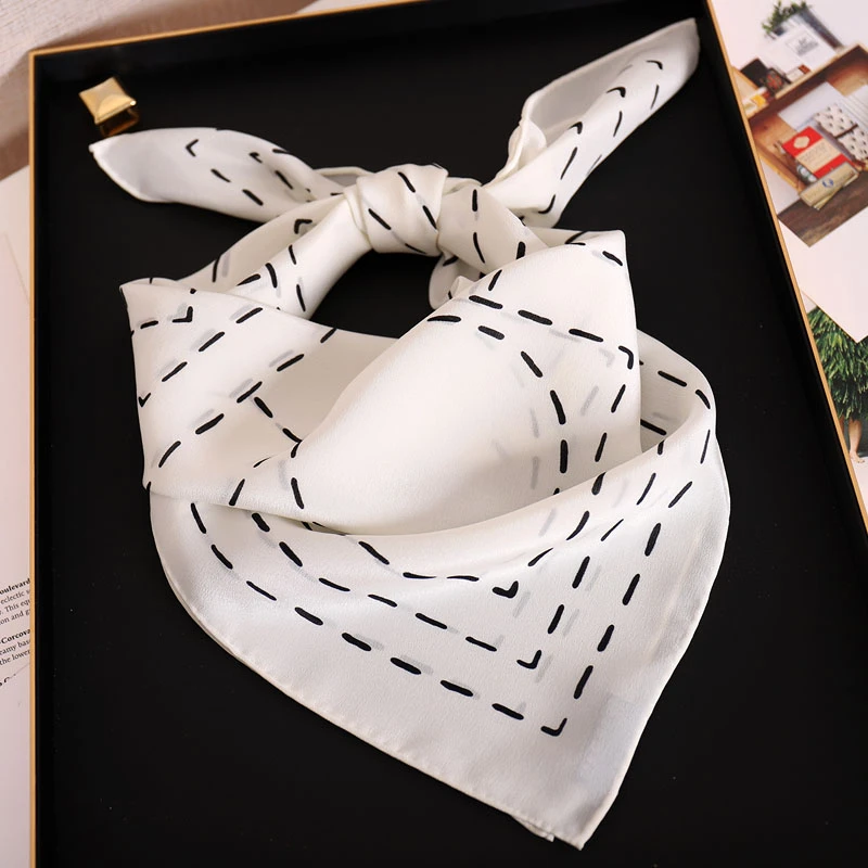 新品北欧风简洁高级几何线条桑蚕丝双绉65方巾真丝丝巾围巾女