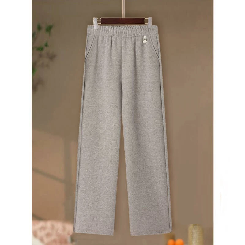 【涧蓝正品】春季新款松紧腰纯色直筒裤女薄款毛呢阔腿裤大码女裤