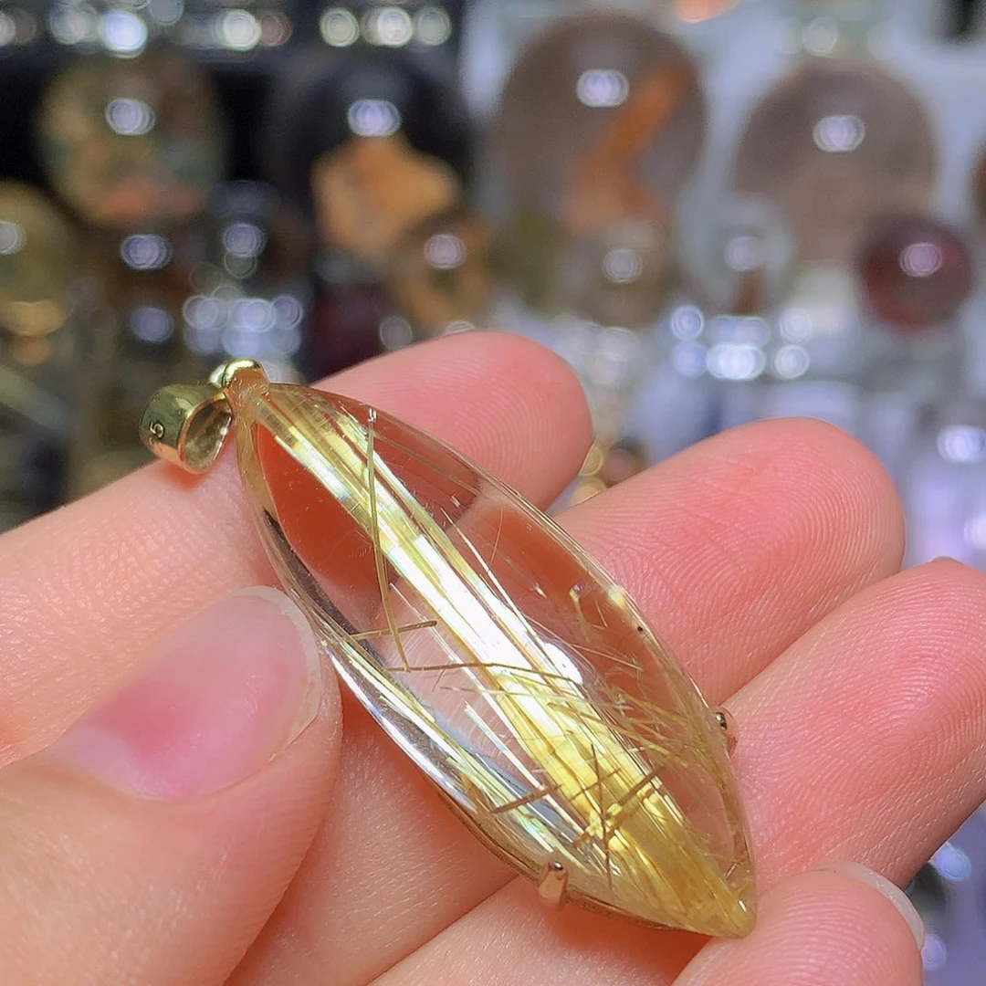 水晶珠宝半成品银S925镀金镶嵌吊坠