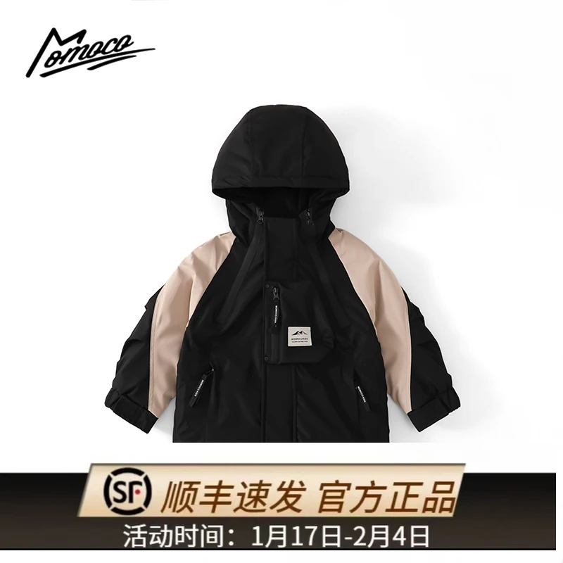 MOMOCO冬季新款男童时尚拼色百搭休闲冲锋羽绒服75430114001