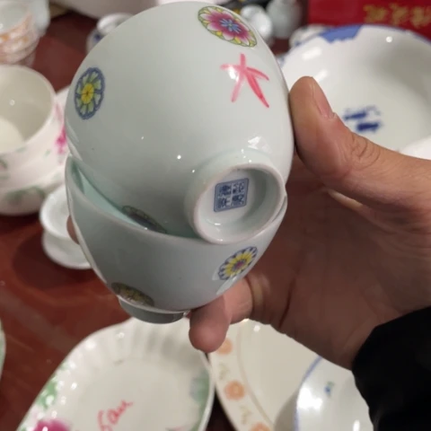景德镇陶瓷手工胎青釉2个主人杯