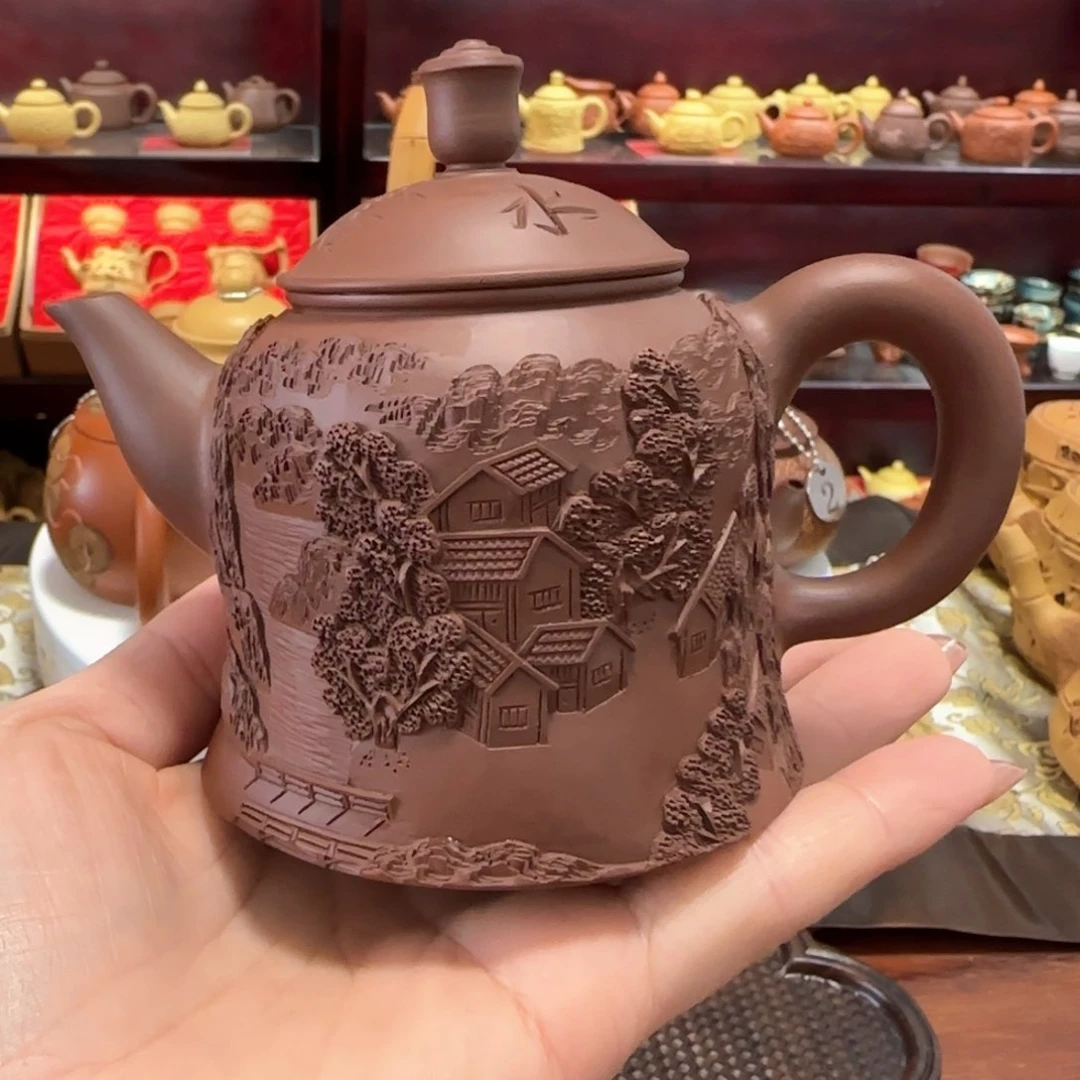【闪购商品】紫砂茶壶钟型山水紫