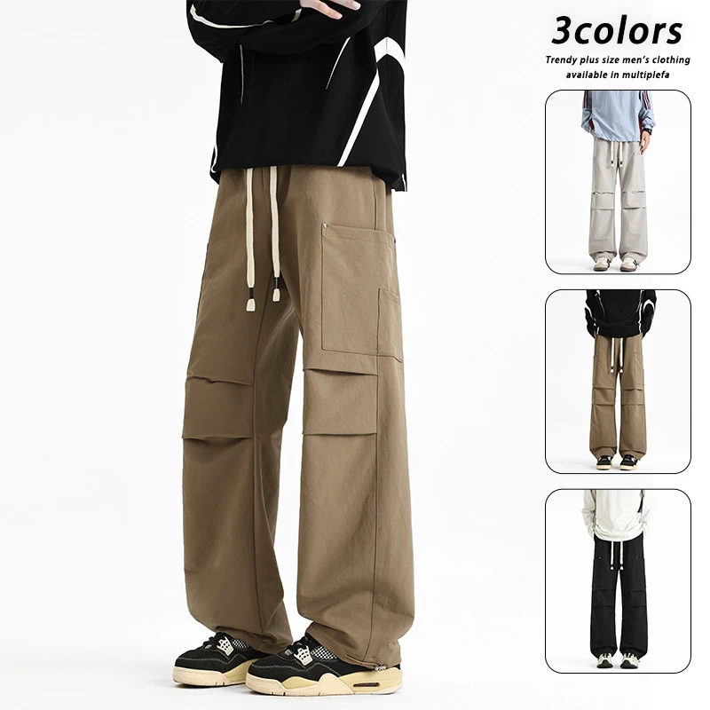 秋冬新款潮牌休闲裤男日系宽松直筒运动工装阔版长裤户外长裤厂家