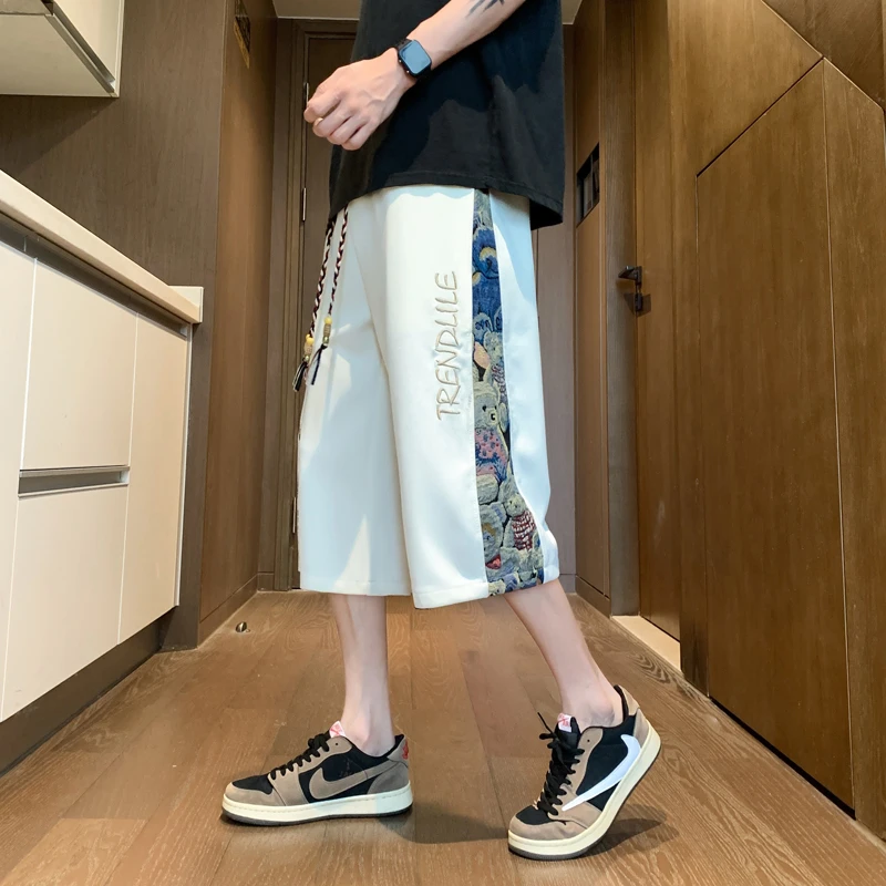 中国风八分裤男士夏季新款运动马裤大码国潮流宽松休闲7七分裤子