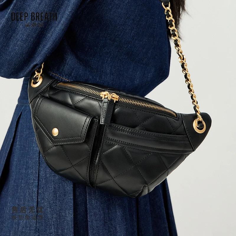 DEEP BREATH深呼吸女包牛皮菱格腰包胸包斜挎包单肩包AB10279
