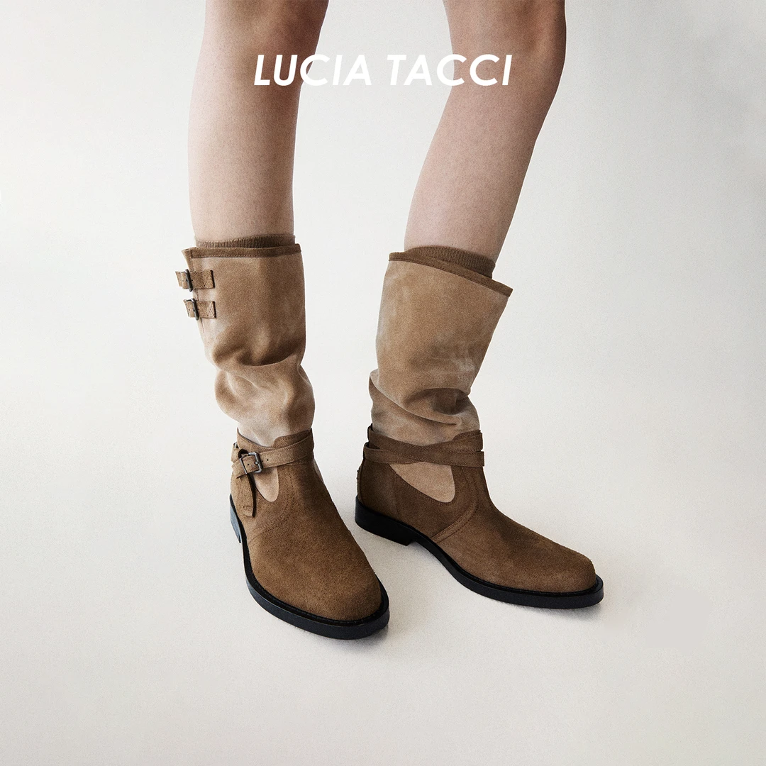 LUCIA TACCI原创设计师｜25秋冬新品 质感软牛皮带环绕小腿中筒靴