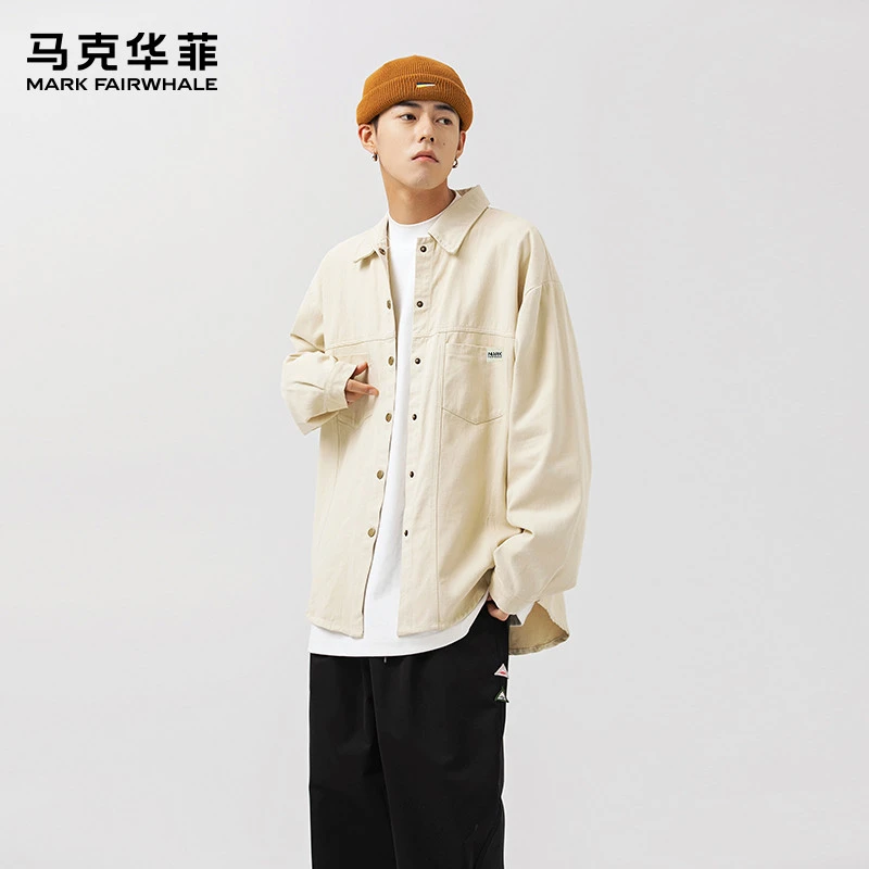马克华菲长袖衬衫秋季男青少年休闲上衣潮流运动宽松日系百搭外套