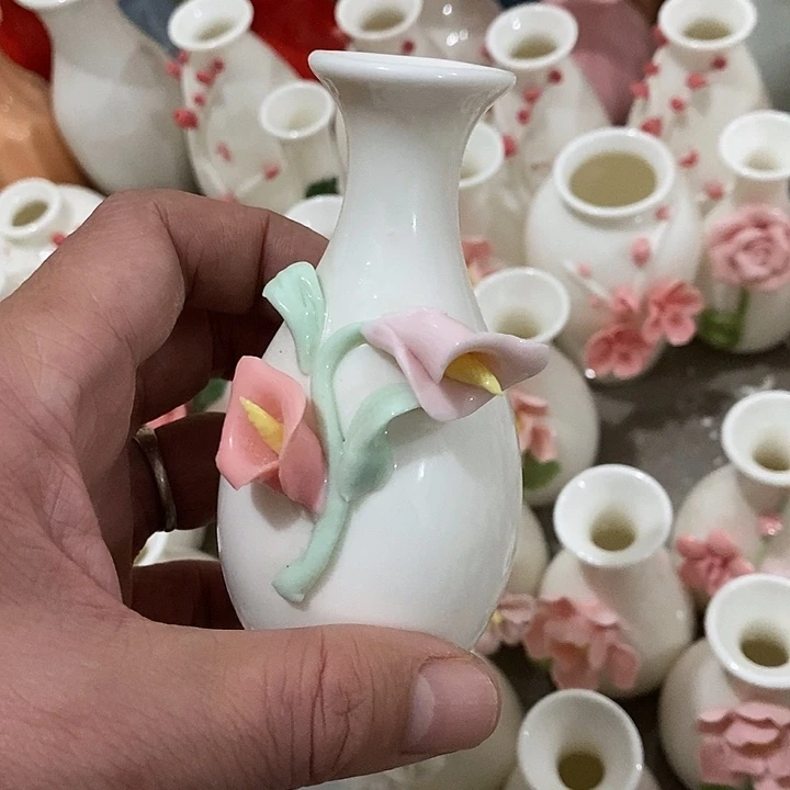 瓷片纯手工陶瓷花摆件瑕