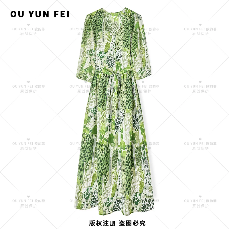 高级感连衣裙女新款气质显瘦穿搭时尚洋气印花长裙HB1073