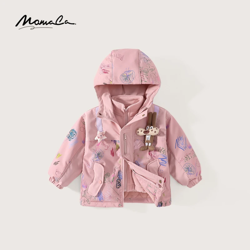 MOMOCO冬季款女童可爱小松鼠满印公仔加棉外套两件套75830580027