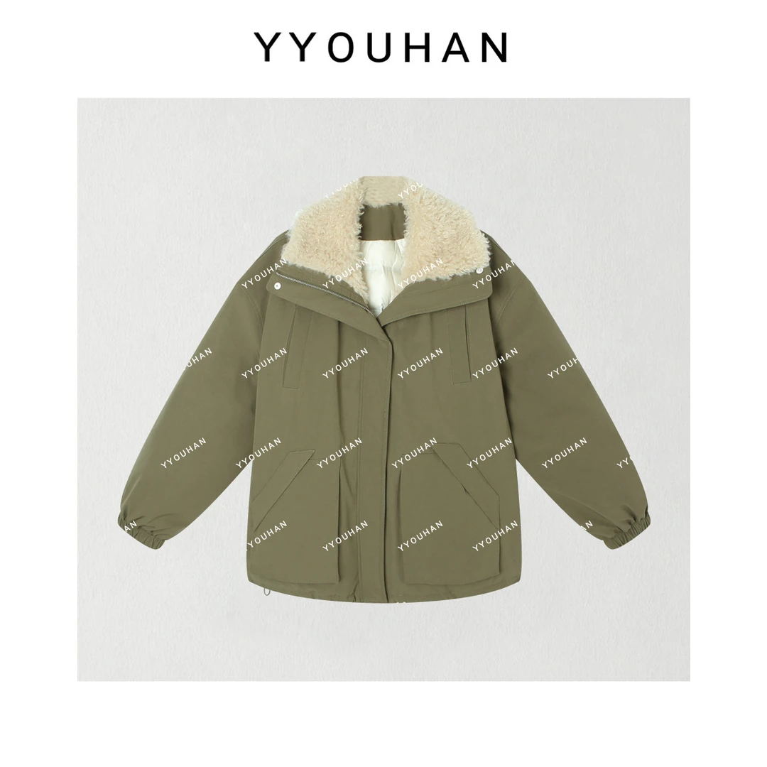 月月不吃鱼年货定制小众设计极简风百搭毛领拼接羽绒服 2412B5992