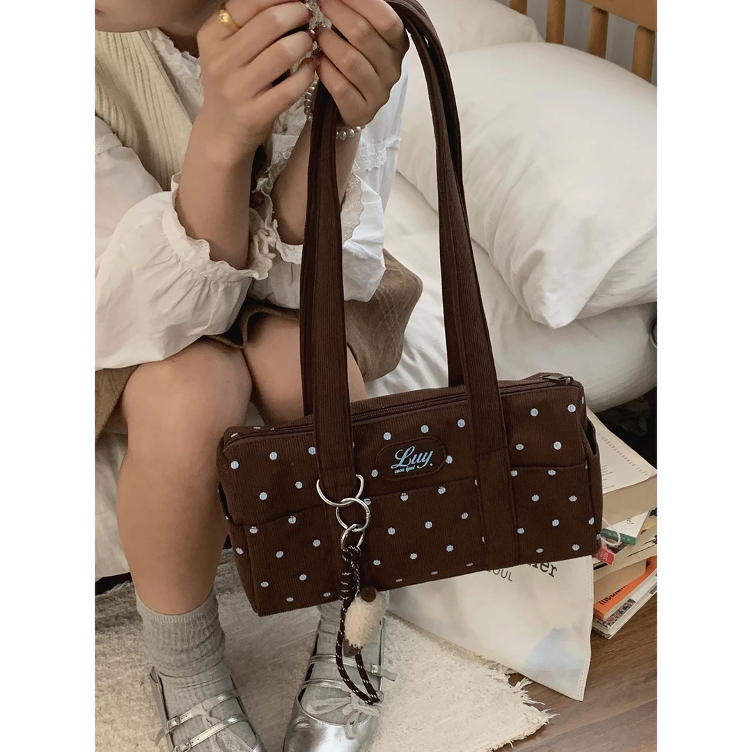 韩系女款秋冬腋下包包复古高级感腋下包包女2025新款波点印花手提