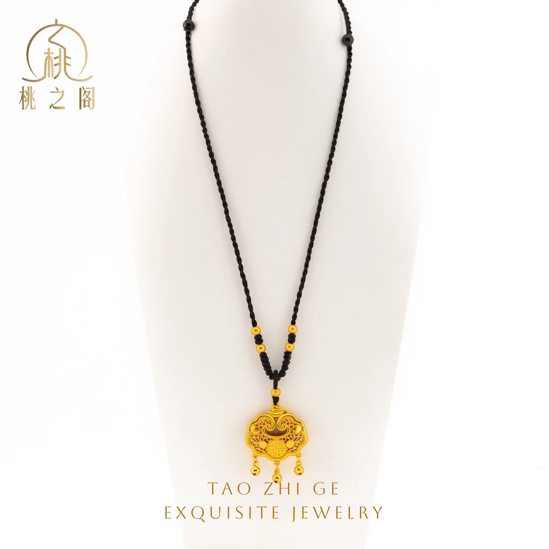 铜合金布艺项链 哑光铃铛福字小锁AG1155