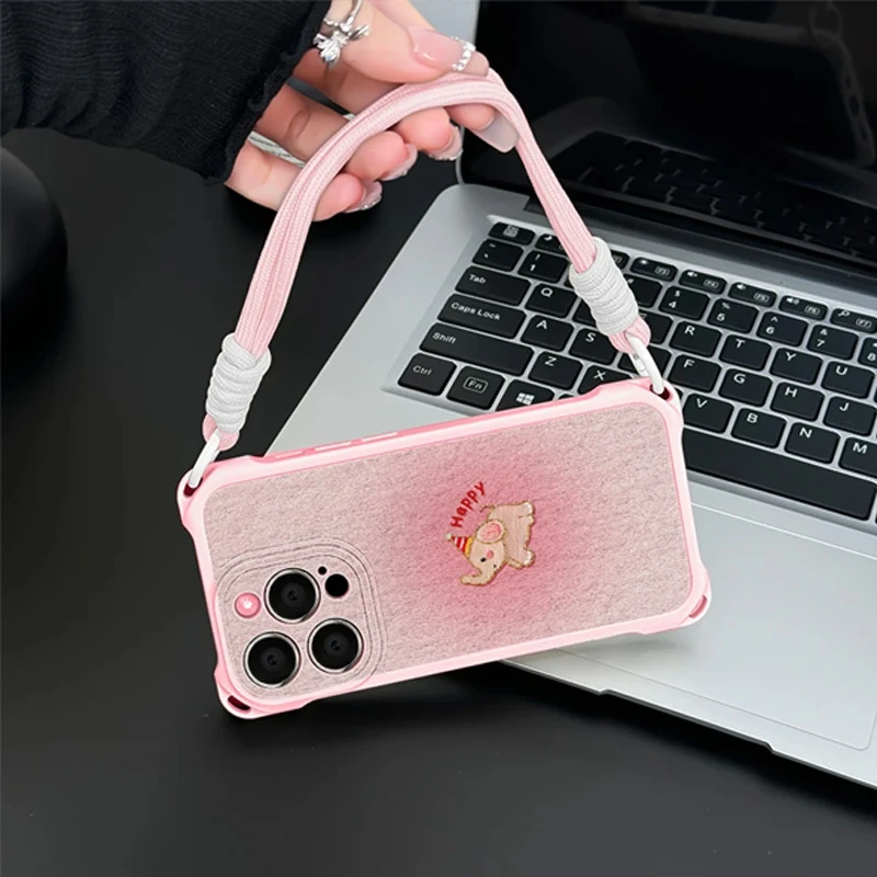 BANCAhappy晕染小象适用苹果16四角挂绳手机壳华为P70oppo小米