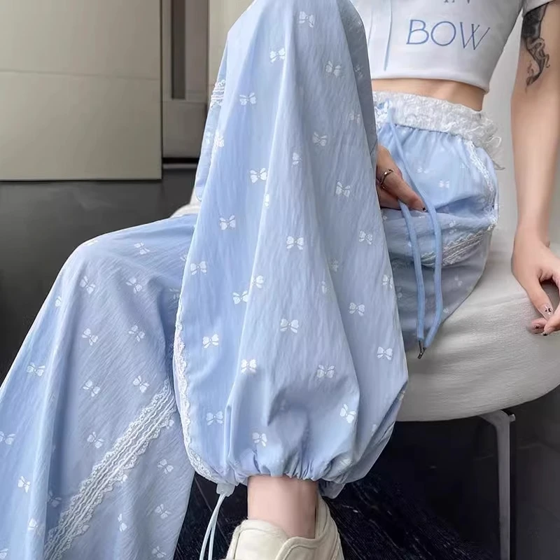 蝴蝶灯笼裤长款休闲蝴蝶结长裤薄款阔腿裤夏季甜美可爱风格裤子