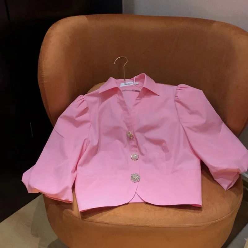 魅鹊50381 玫瑰的故事同款法式气质设计感泡泡袖显白衬衫