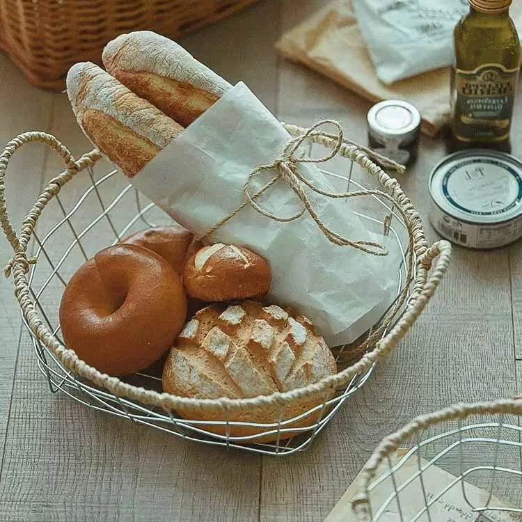 北欧桌面铁艺编织收纳篮手提双耳收纳筐客厅杂物零食水果陈列篮