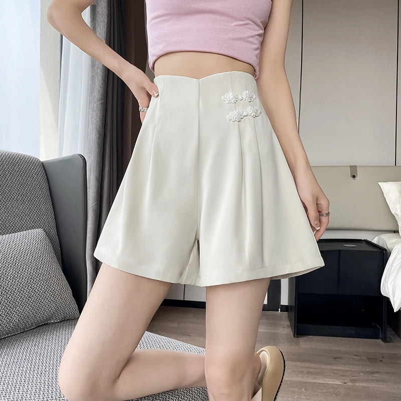 西装短裤女高腰夏季薄款2025新款冰丝阔腿裤国风宽松显瘦休闲女装