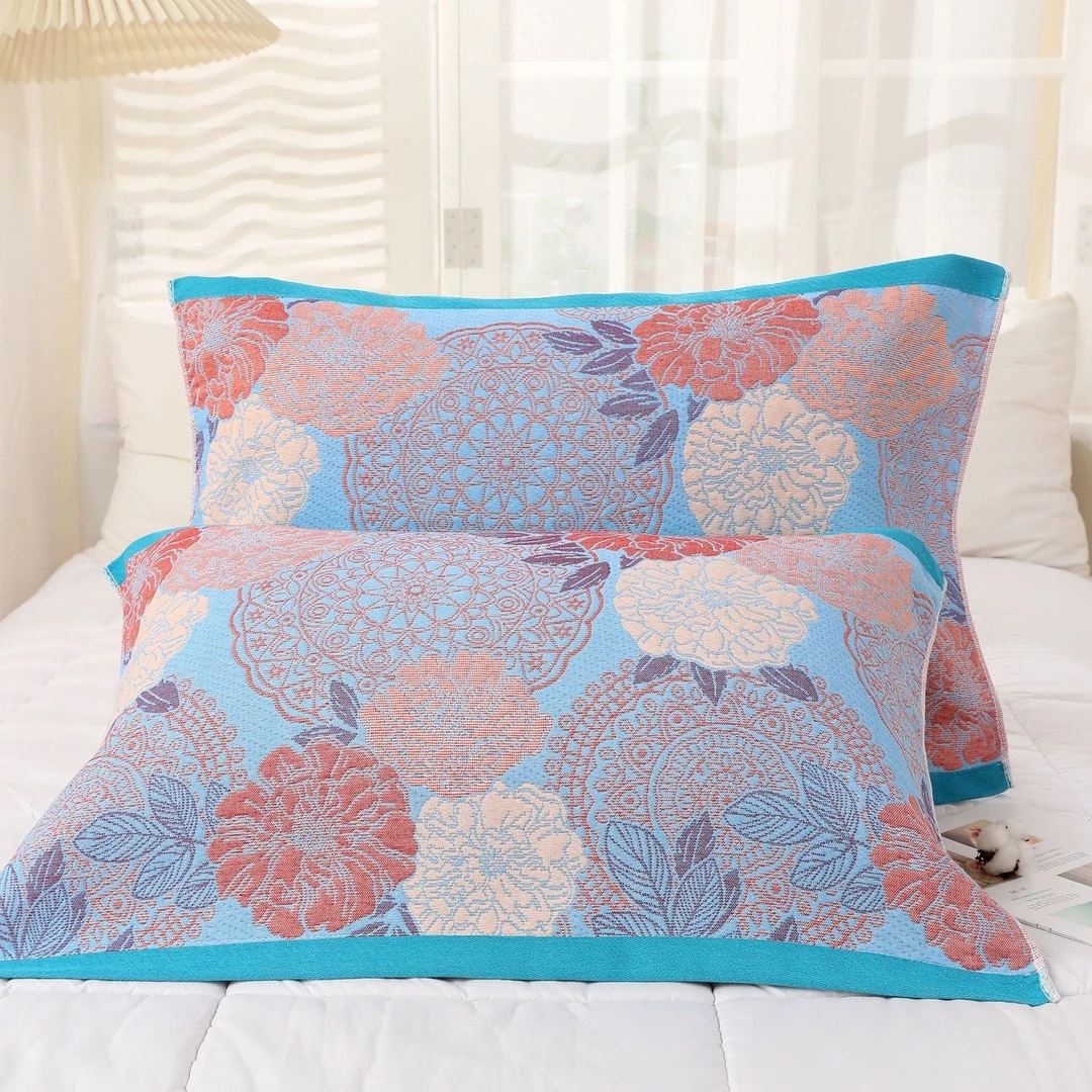 牡丹枕巾纱布大枕巾